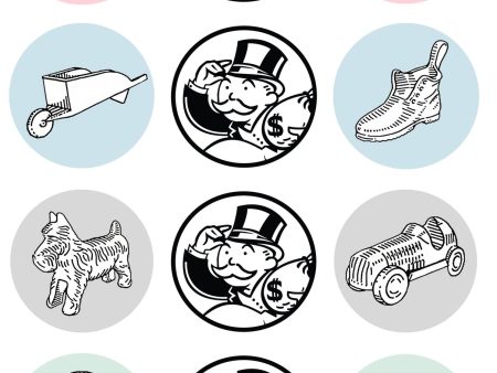 Monopoly Game Pieces Hat Shoe Ship Wheelbarrow Car Thimble Iron Edible Cupcake Topper Images ABPID49805 Online