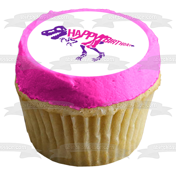 Pink and Purple Dinosaur Skeleton Happy Birthday Edible Cake Topper Image ABPID50283 Fashion