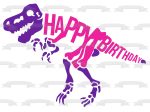 Pink and Purple Dinosaur Skeleton Happy Birthday Edible Cake Topper Image ABPID50283 Fashion