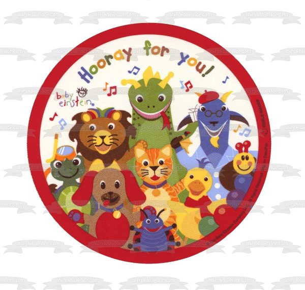 Baby Einstein Party Bard the Dragon Neptune the Turtle Happy Birthday Godzilla the Dog Issac the Lion Edible Cake Topper Image ABPID24326 Hot on Sale