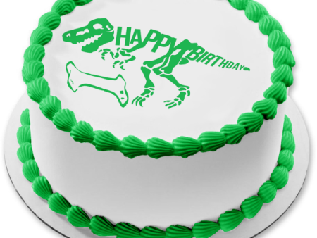 Green Dinosaur Skeleton Happy Birthday Green Bone Edible Cake Topper Image ABPID50290 Online