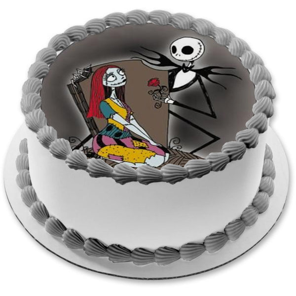 Nightmare Before Christmas Jack Skellington Sally Red Rose Edible Cake Topper Image ABPID24415 Online Hot Sale