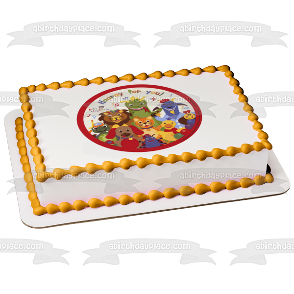 Baby Einstein Party Bard the Dragon Neptune the Turtle Happy Birthday Godzilla the Dog Issac the Lion Edible Cake Topper Image ABPID24326 Hot on Sale