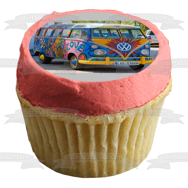 VW Hippie Van Edible Cake Topper Image ABPID49759 For Discount