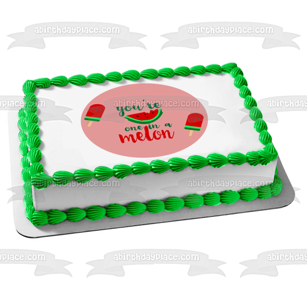 You re One In a Melon Watermelons Pink Background Edible Cake Topper Image ABPID50255 For Cheap