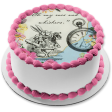 Round Truly Alice White Rabbit Tea Party Birthday Edible Cake Topper Image ABPID50241 For Discount