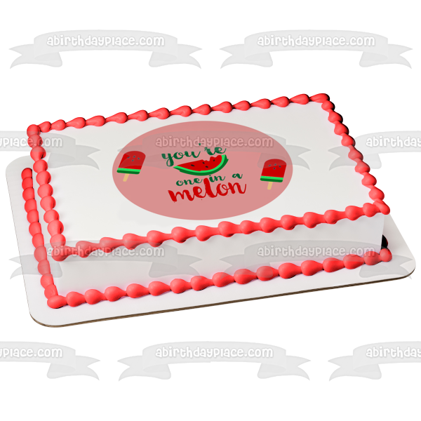 You re One In a Melon Watermelons Pink Background Edible Cake Topper Image ABPID50255 For Cheap