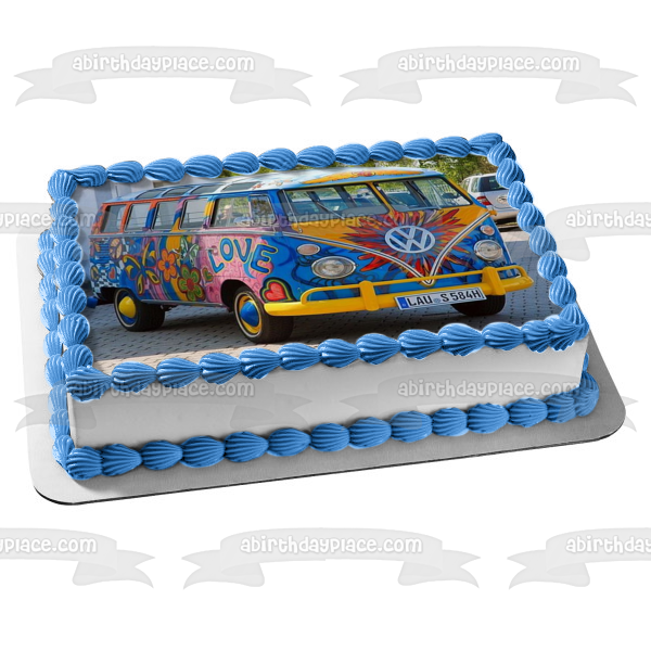 VW Hippie Van Edible Cake Topper Image ABPID49759 For Discount