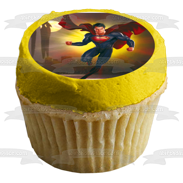 DC Comics Superman Flying Buildings Moonlight Edible Cake Topper Image ABPID49723 For Sale