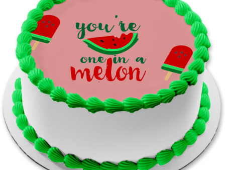 You re One In a Melon Watermelons Pink Background Edible Cake Topper Image ABPID50255 For Cheap