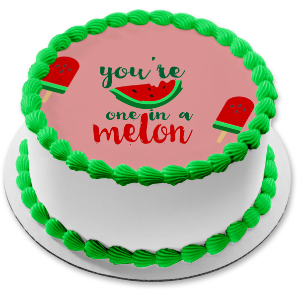 You re One In a Melon Watermelons Pink Background Edible Cake Topper Image ABPID50255 For Cheap