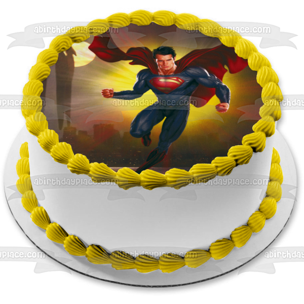 DC Comics Superman Flying Buildings Moonlight Edible Cake Topper Image ABPID49723 For Sale