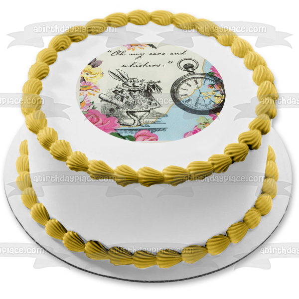 Round Truly Alice White Rabbit Tea Party Birthday Edible Cake Topper Image ABPID50241 For Discount