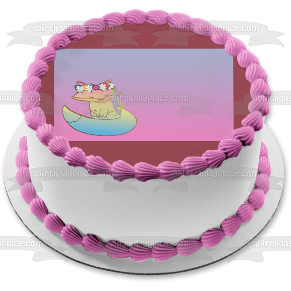 Pastel Glitter Fox Flower Crown Pink Purple Background Edible Cake Topper Image ABPID50312 For Sale